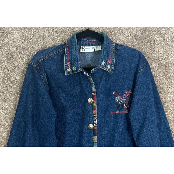 S Collection Jacket Womens Large Blue Denim Southwestern Embroidered Boho Y2K - Picture 6 of 12